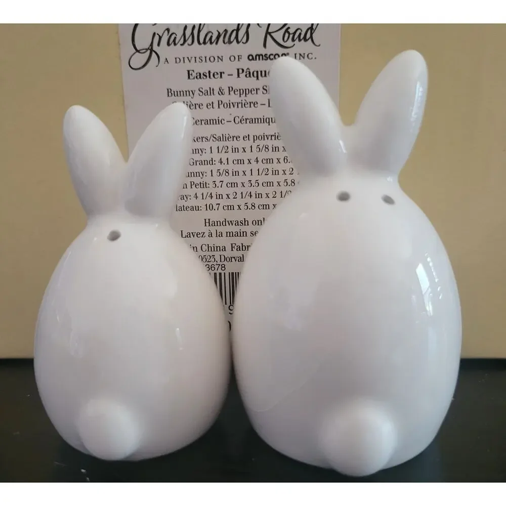 Grasslands Roads Bunny Salt & Pepper Shakers Spring In Basket Ceramic In Box